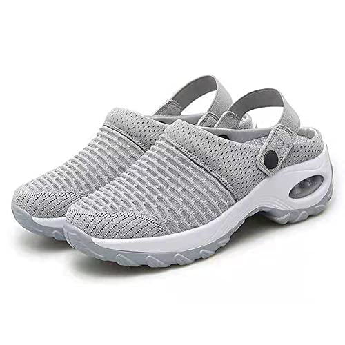 Orthopädische Slip on Schuhe Mit Luftkissen Für Diabetiker, Frauen Luftkissen Mesh Krankenschwesterschuhe, Plattform, Luftkissen Sandalen,Grau,39