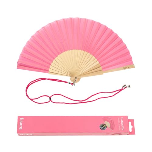 Fisura – Abanico rosa. Abanico de madera moderno y gracioso. Abanico original para verano. Abanico con cuelga abanico. Medidas: 42,5 x 23 centímetros.