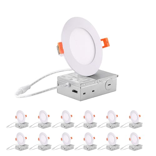 Image of ZYC 4-Inch LED Recessed Lighting - 9W Ultra-Thin LED Ceiling Lights,2700-5000K Selectable,5CCT Dimmable Canless Wafer Downlight,800LM High Brightness,Dimmable Can Lights,Pack of 12 White.