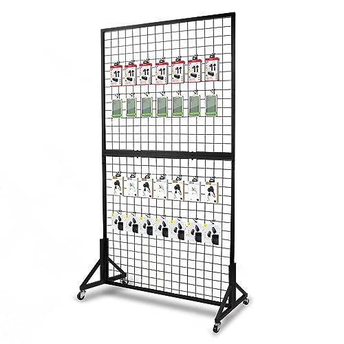 NectaCol 1 Pack 3'x 6' Two-Double Gridwall Panel Display Racks with Sturdy T-Base, Black Grid Wall Panels Display Stand, Display Rack Craft Show, Art Display Stand