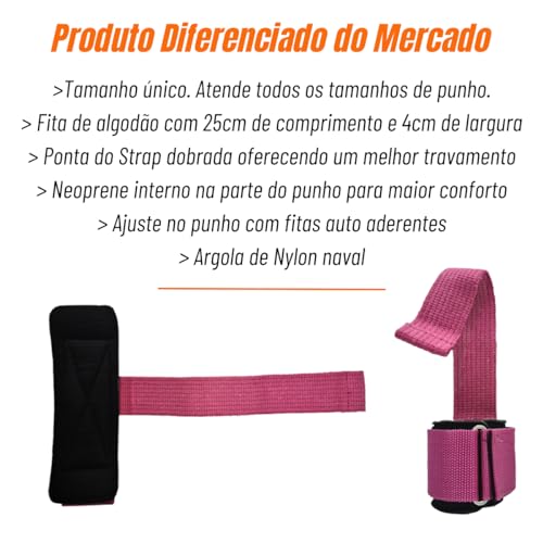 Strap Com Munhequeira Musculação Academia Grip - Vem O Par (Rosa)