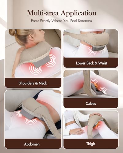 Image of Neck Massager with Heat Cordless: Shiatsu Back Shoulder Massage Tools for Pain Relief Deep Tissue Electric 4D Kneading for Muscle Remedy Lymphatic Drainage Gifts for Men Women Mom Dad (Brown)