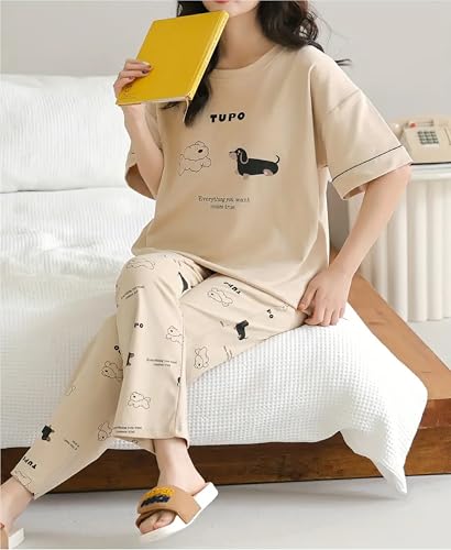 Image of Louis Luxe Womens Korean Night Dress|| Full Pyjama Set || Korean Nightsuit ||Women Nightwear ||Round Neck Full Sleeve Nightsuit || Loungewear || Everyday Nightdress (ND-11)