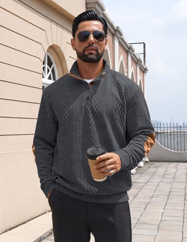 Men's Casual Sweatshirt Pullover Sweater Casual Long Sleeve Stand Collar Quarter Button Sweaters - Image 4