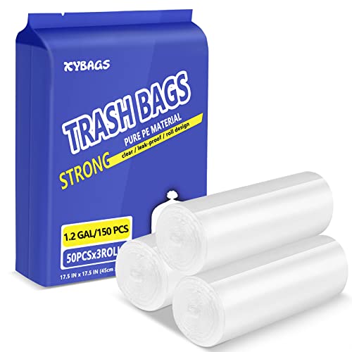 1.2 Gallon Clear Trash Bags, 150 Count 4.5 Liter Trash Liners Small Garbage Bags for Office, Bathroom