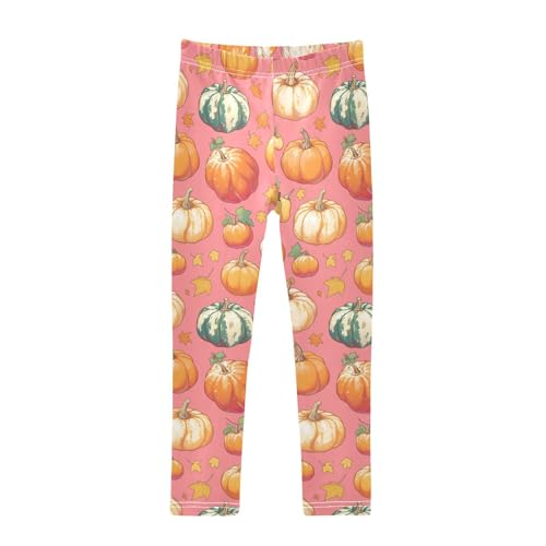 Girls Leggings Autumn Pumpkins Pink Kids Length Leggings Pants Toddler Athletic Soft Tights Trousers 4T