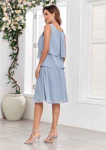 POMUYOO 2 Piece Mother of The Bride Dresses for Wedding Beaded Chiffon Tiered Formal Dress with Jacket3