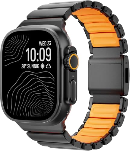 Image of Morofy Titanium Silicone Dual-Layer Link Bands Compatible with Apple Watch Band Ultra 3 /2 /1 49mm 46mm 45mm 44mm Men Women Magnetic Clasp Metal Strap for iwatch Series 11 10 9 8 7 6 5 4 SE (Black|Orange)