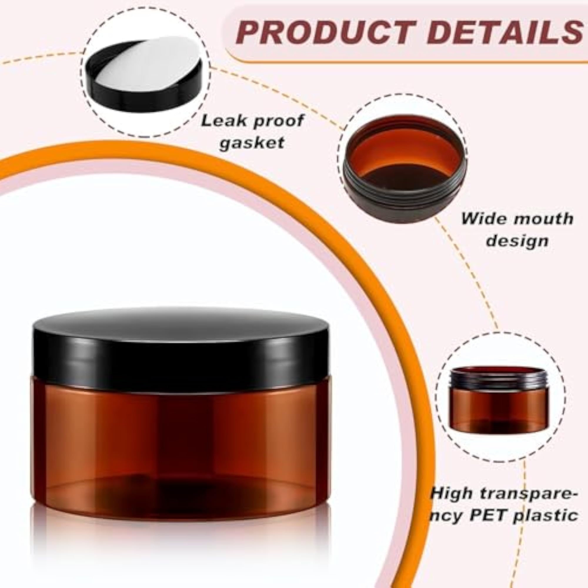 Pack of 6 Pcs 50 Gram Amber Glass Jars with Black Cap