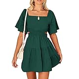 Shy Velvet Womens Square Neck Criss Cross Pleated Flowy Dress Solid Color Backless Cut Out Casual Dresses