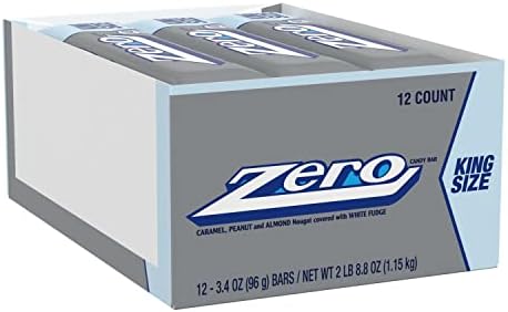 ZERO White Fudge, Caramel, Peanut and Almond Nougat King Size Candy, Bulk Individually Wrapped, 3.4 oz Bars (12 Count)