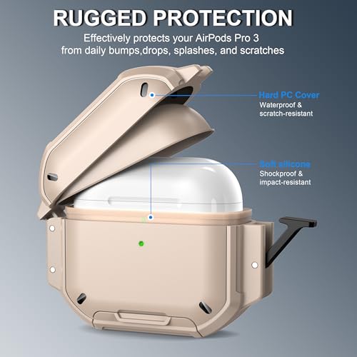 Image of RFUNGUANGO IP68 Waterproof AirPods Pro 3 Case with Lock, Khaki
