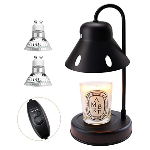 MAKYTWOW Candle Lamp Warmer, Gift for her with Candle Warmer Light, Dimmer&Timer Compatible with Yankee Candle Large Jar Candle, Stylish Home Decor,2 Bulbs,Black Cover