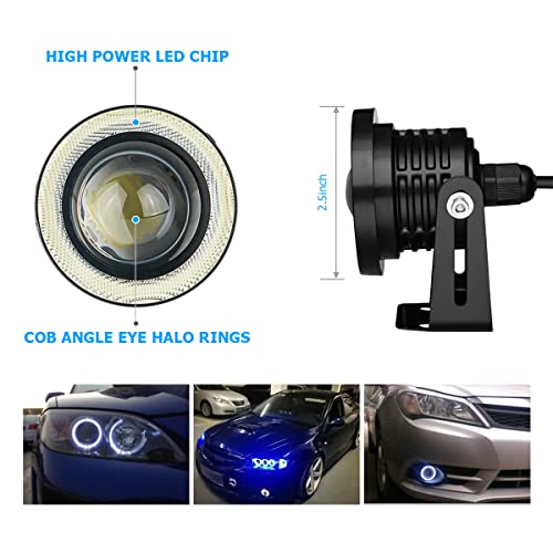 2PCS Car Angel Eye Fog Light, Round COB LED Lamp High Power Bright with White Halo Angel Eye Rings Headlight, Universal Daytime Running Light DRL Car Driving Bulbs Projector (Green) by AICEL - Image 2