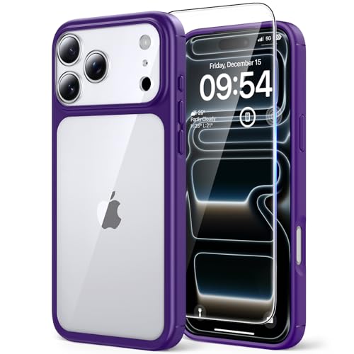 Image of TAURI for iPhone 17 Pro Case, with Screen Protector, Purple | Full Camera Protection, Anti-Yellowing Military-Grade Protection Shockproof Slim Phone Case for iPhone 17 Pro
