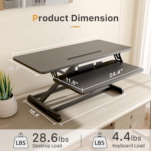 Joy Worker JW-GSD26H-35PB Standing Desk Converter, 35 Inch Wide Height Adjustable Sit Stand Up Desk Riser With Keyboard Tray, Desktop Workstation Riser For Home Office Computer Laptop thumb #1