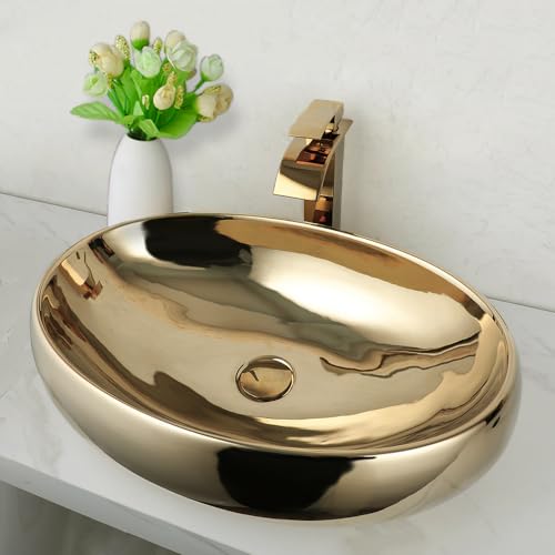 Kectiakl 46209803G-1 23 Inch Bathroom Vessel Sink Gold Ceramic Sink Bowl thumb #2