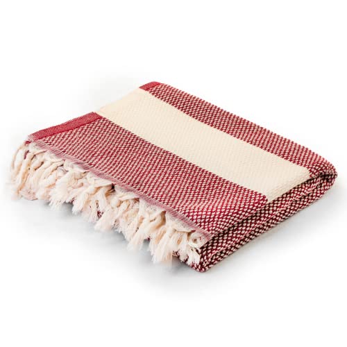 Cotton Throw Blanket For For Couch - Cozy Large Super Soft Blanket Perfect For Snuggling In Couch, Sofa And Bed - Boho, Classy Design Generously Oversized 51X67 In. Cream Stripe Red Throw Blanket #TOP7