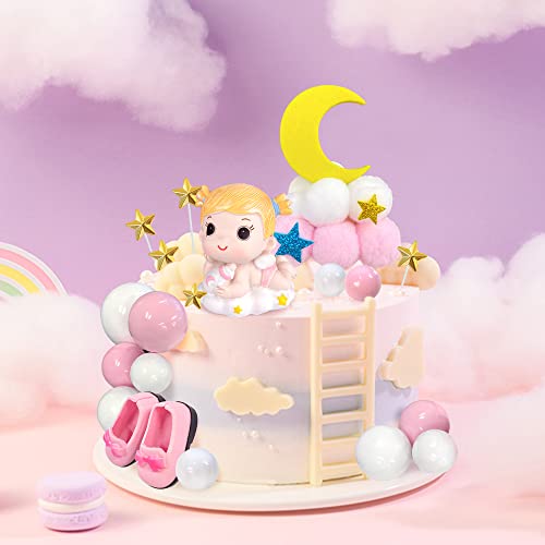 30Pcs Pink Baby Girl Cake Decorations Its A Girl Cake Topper Pink Ball Cake Toppers For Baby Shower Birthday Cake Decoration #TOP3