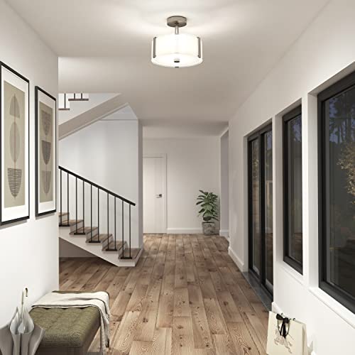 Artika Subway Modern Flush Mount Ceiling Light Fixture, Brushed Nickel Finish Base With Silk Screen Glass Shade Ideal For Bedroom, Hallway, Kitchen, 810 Lumens 3000 Kelvin Made Of Steel, Bulb Included #TOP5