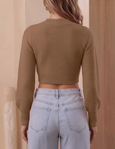 Image of ZESICA Women's Fall Mock Neck Long Sleeve Cropped Sweaters | Soft Ribbed Knit Pullover, Work Office, Business Casual, 2026 Winter Transition Clothing, Warm Comfy, Going Out Outfits