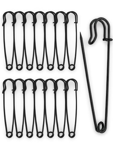 15Pcs Large Safety Pins 75mm/3 Strong Heavy Duty Extra Large Black Safety Pin for Clothes Giant Safetypin for Fixed Blankets Shawl Big Kilt Pins for Thick Fabric Leather Crafts