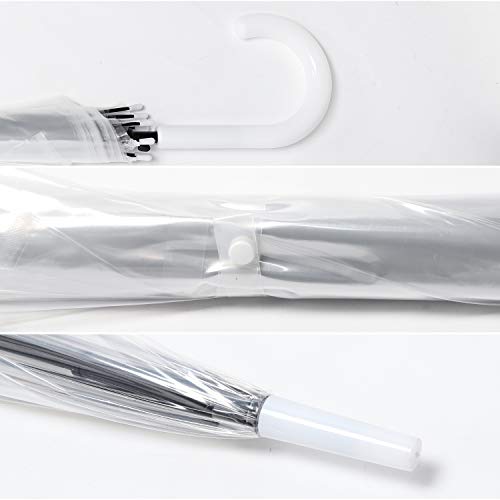 R Horse 6 Pcs 46 Inch Clear Bubble Umbrella J Handle Automatic Open Umbrellas Large Transparent Windproof Waterproof Stick Umbrella For Men And Women Wedding Ceremony Event (White Handle) #TOP7