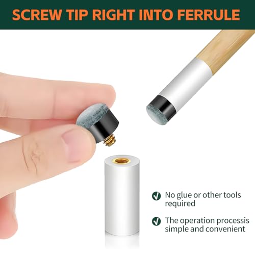 Pool Cue Tips Replacement Kit - Screw On Pool Stick Tips, Billiard White Ferrules, No Need Glue or Clamp for Snooker and Pool Cues, 12mm/13mm, 5pcs Each (Blue) - Image 2