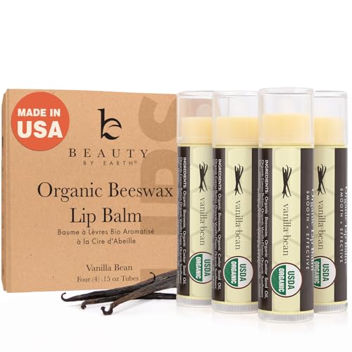 USDA Organic Lip Balm - USA Made with Natural Ingredients, Beeswax Vanilla Chapstick for Dry Lips, Gifts for Women, Birthday Gifts for Her & Him, Hydrating Lip Balm Beauty Gifts, Natural Chapstick