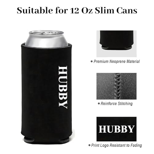 Image of PartyGifts&beyond Honeymoon Essentials Hubby and Wifey Gifts Slim Can Coolers Wedding Can Coolers Engagement Gifts for Couples(HW-TR)