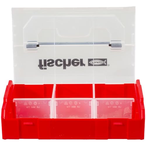 fischer FixTainer, Sortierbox für Kleinteile, universelle Aufbewahrungs-Box für Dübel, Schrauben & Muttern, stapelbare Werkzeugkiste mit Tragegriff & Klicksystem, Dübelbox