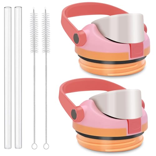 Replacement Lid Compatible with Owala FreeSip Sway 30oz Water Bottles, 2 Pack Caps with Carry Handle, with Straws & Cleaning Brushes, Easy-Open Button, Lid Accessory for FreeSip Sway Bottles (Pink)