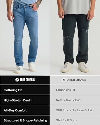 True Classic Mens Jeans – Stretch Jeans for Men, Straight Fit Men’s Stretch Jean, Straight Leg, High-Stretch - Indigo, 38W X 34L