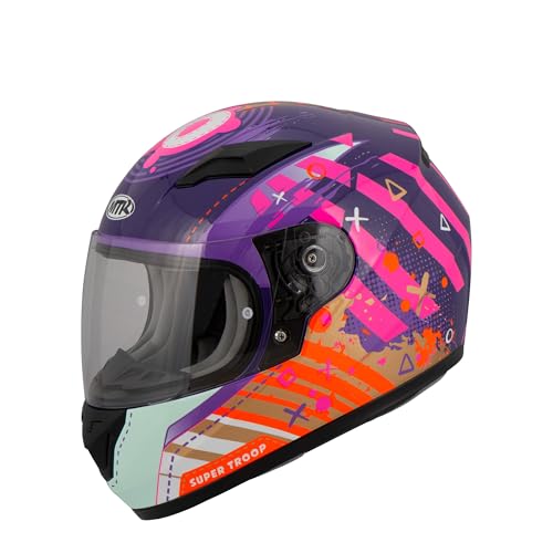 MTR S-12 Kids Evo Motorradhelm Kinder, Kinderhelm Motorrad ECE 22.06 Zertifiziert - Maximale Verkehrssicherheit, Robuster & Leiser Kinder Motorradhelm, Ratschenverschluss, Klares Visier, Lila/Pink, YM