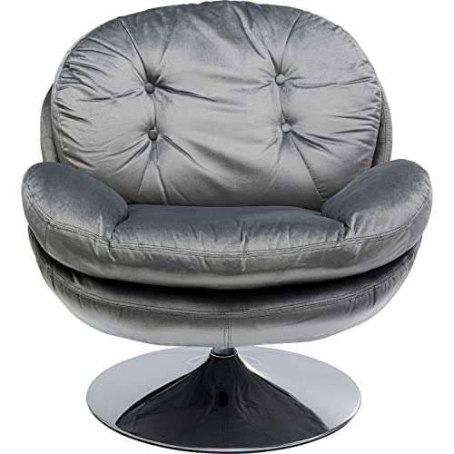 Kare Design Drehsessel Cosy, Grau, Sessel, Polstersessel, Samtoptik, Stahl Fuß, 360 Grad drehbar, Retro Look, 84x81x83 cm (H/B/T)