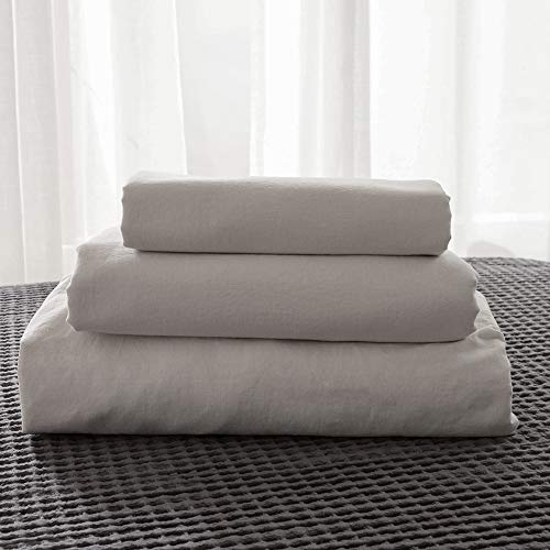 Simple&Opulence Belgian Linen Sheet Set Solid Color - 4 Pieces (1 Flat Sheet, 1 Fitted Sheet & 2 Pillowcases) Natural Flax Cotton Blend Soft Breathable Farmhouse Bedding - King Size, Linen/Beige #TOP7