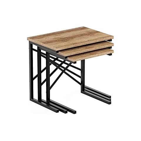 Set of 3 Nesting Coffee Tables, Nested Side Table for Living Room, Wood Coffee & End Table, Modern Nested Coffee Tables set 3 pieces (Sacramento) Cover