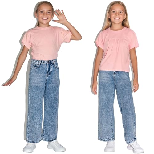 Girls Straight Leg Bootcut Ripped Baggy Jeans for 8-12 Y Old - Adjustable Stretch Waist Pull Up 5 Pockets Washed Denim Pants2