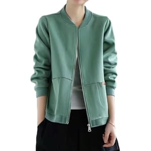 [Celetree] 5カラー アウター ジャケット レディース ジップアップ トレーナー 長袖 無地 カジュアル 秋 春 M～3XL (JP, アルファベット, XL, グリーン)" 