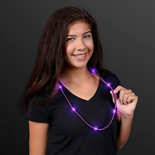FlashingBlinkyLights Purple Light Up LED Mardi Gras Bead Necklaces (Set of 12)