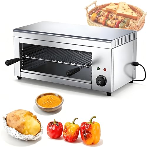 Asador salamandra Comercial de 2000 W, Parrilla eléctrica termostática con Altura Ajustable y construcción de Acero Inoxidable para derretir Queso, Pizza y Asar en la Cocina.
