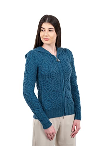 Image of SAOL Women's Hooded Zip Cardigan - Pure Merino Wool Irish Sweater - Warm & Breathable Outer Layer