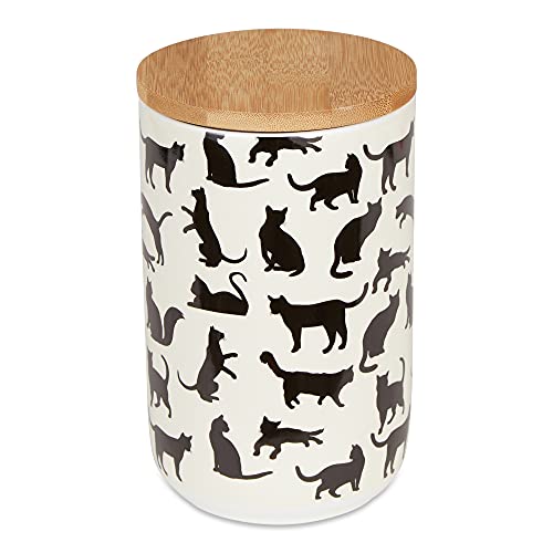 Bone Dry Ceramic Treat Jar for Cats and Dogs Bamboo Lid Dishwasher Safe Canister 4x6.5 Black/White Cat Treats