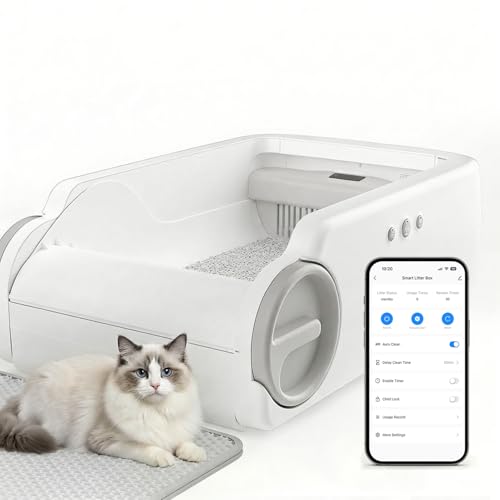 Cosmillio Automatic Litter Box Open Top Self Cleaning Cat Litter Box for Multiple Cats Electric Litter Box with Smart APP Control