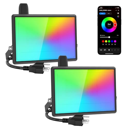 30W LED Flood Light Outdoor, Color Changing Outdoor Lights, Led Stage Lights, Bluetooth RGBW Smart Flood Lights for Christmas, Uplights for Events, 2700K Warm White Uplighting, Music Sync, 2 Pack