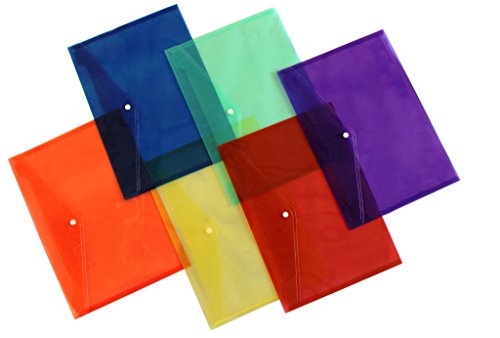 Lightahead® LA-7550 Clear document folder with snap button,Premium Quality Poly Envelope, US LETTER / A4 size, Set of 12 in 6 assorted Colors, Blue, Green, Orange, Yellow, Purple, Maroon