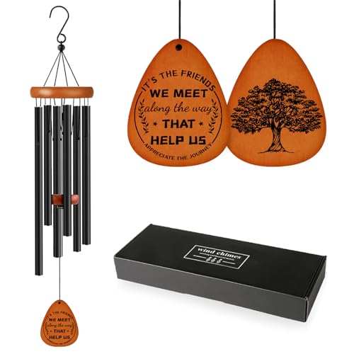 Friend Gifts Wind Chime, Birthday Gift for Women or Men, Friendship Gifts for Female & Male Garden Decoration (Black)