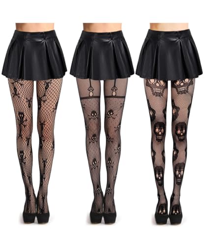 Image of Womens Halloween Stockings Skull Fishnet Tights Spider Web Fishnets