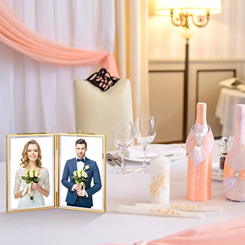 4 Pack 4X6 Inch Double Glass Picture Frame Gold Metal Pressed Photo Frames Hinged Brass Folding Picture Frames Vintage Artwork Display Frame For Pressed Flowers Artwork Certificate Plants Drawings #TOP5