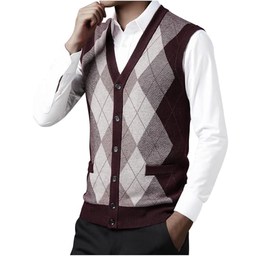 Mens Argyle Sweater Cardigans Vest Sleeveless Sweaters V Neck Plaid Cardigan Vests Button Down Knitwear4